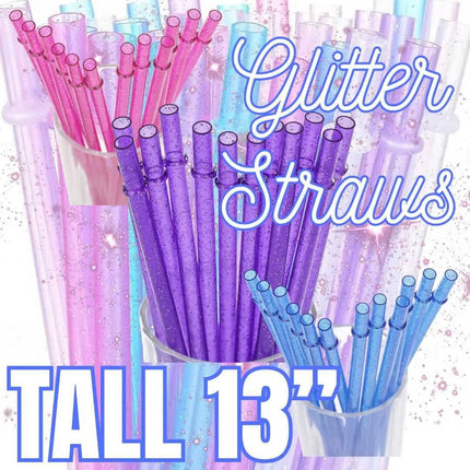 Extra TALL 13" Glitter Reusable Plastic Individually Wrapped Straws *IN STOCK NOW*