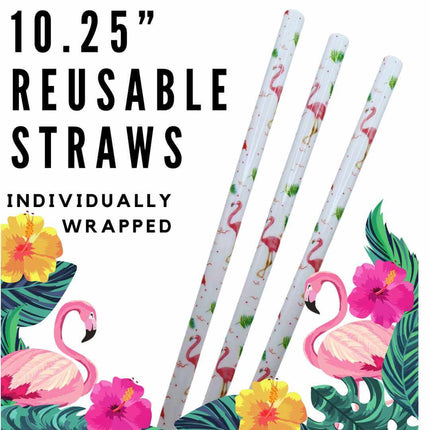 Flamingo 10.25" Long Printed Plastic Straws ~ IND WRAPPED