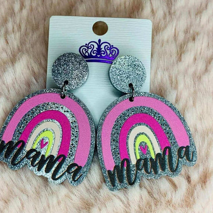 Glitter Mom & Mama Earrings & Keychains You choose ~ perfect for Mothers Day Custom acrylic gift decoration - Sip Sleeves