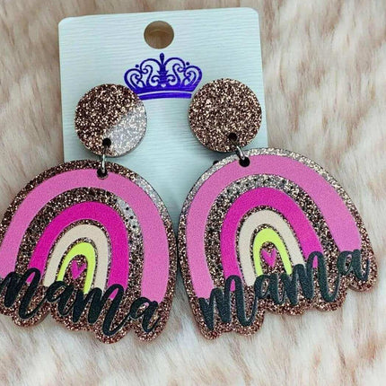 Glitter Mom & Mama Earrings & Keychains You choose ~ perfect for Mothers Day Custom acrylic gift decoration - Sip Sleeves