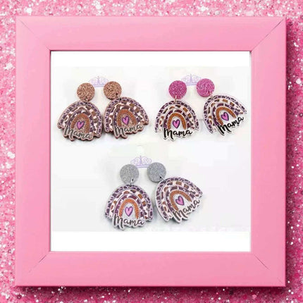Glitter Mom & Mama Earrings & Keychains You choose ~ perfect for Mothers Day Custom acrylic gift decoration - Sip Sleeves