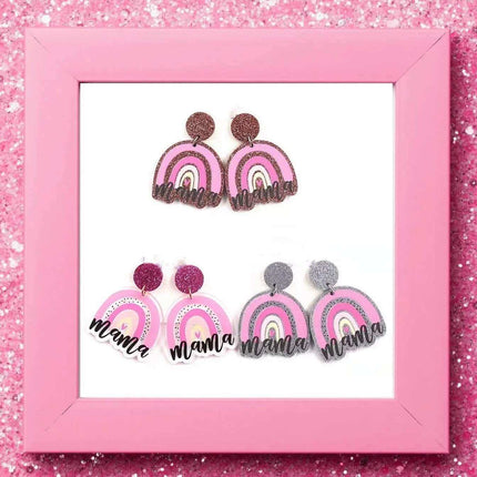 Glitter Mom & Mama Earrings & Keychains You choose ~ perfect for Mothers Day Custom acrylic gift decoration - Sip Sleeves
