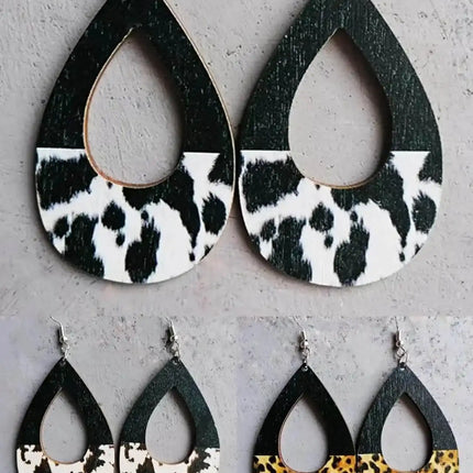 Hollow Country Tear Drop Earrings Painted Wood - Sip Sleeves