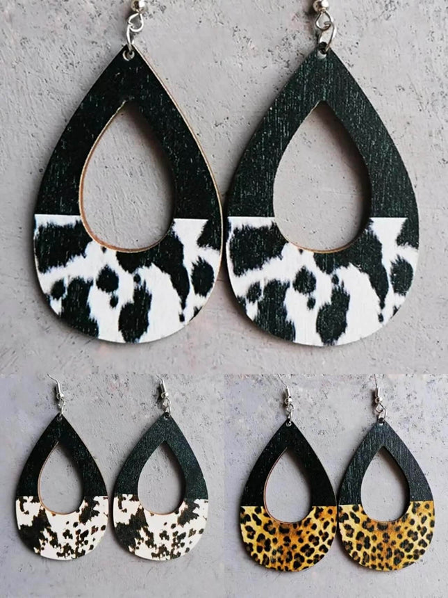 Hollow Country Tear Drop Earrings Painted Wood - Sip Sleeves