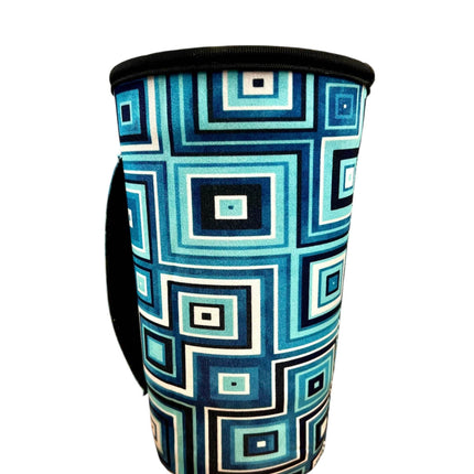 20 OZ Teal Geometric Print Insulated Cup Cover Sip Sleeve Fits 20-32 OZ Cups Iced Coffee Loaded Tea - Sip Sleeves