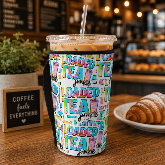 30 OZ Loaded Tea Junkie Insulated Cup Cover Sip Sleeve Fits 30-40 OZ Cups