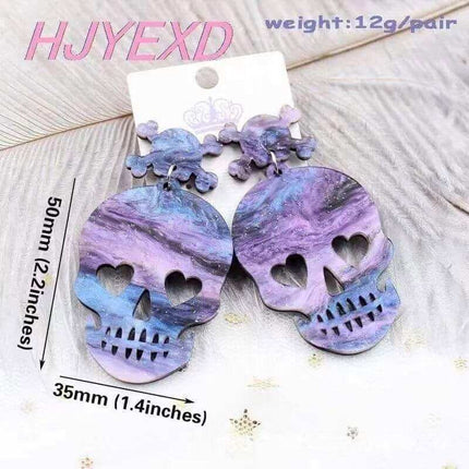 In Stock ~ Marbled Acrylic Purple Skull Earrings - Sip Sleeves