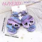 In Stock ~ Marbled Acrylic Purple Skull Earrings - Sip Sleeves