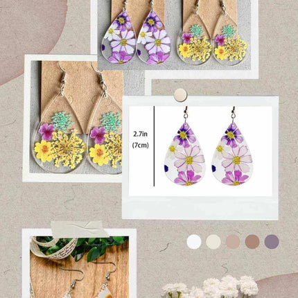 In Stock Now ~ Floral Acrylic Tear Drop Earrings - Sip Sleeves
