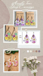 In Stock Now ~ Floral Acrylic Tear Drop Earrings - Sip Sleeves