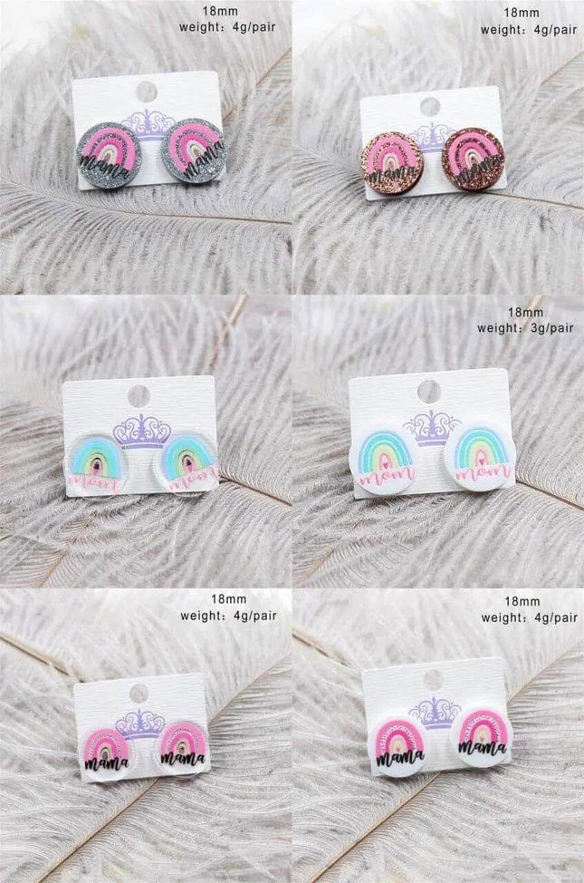 In Stock Now ~ Mama / Mom Boho Acrylic Round Earrings - Sip Sleeves