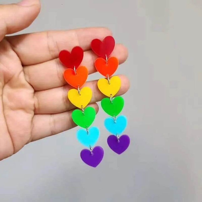 In Stock Now ~Rainbow Heart Dangle & Fall Earrings - Sip Sleeves