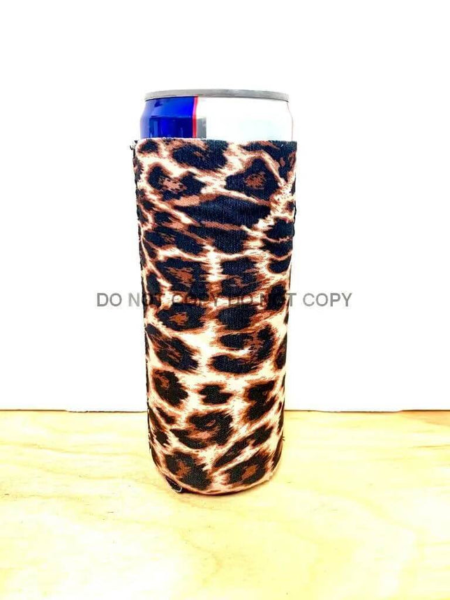 Leopard Print Slim Can Koozie - Sip Sleeves