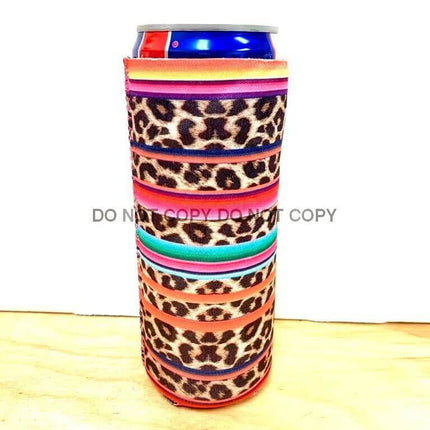 Leopard Serape Print Slim Can Koozie - Sip Sleeves