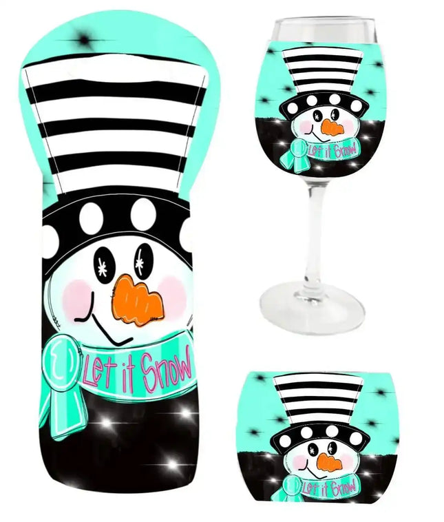 Let it Snow~ ~ Insulated Wine Set 3 PCs ~ Custom Design - Sip Sleeves