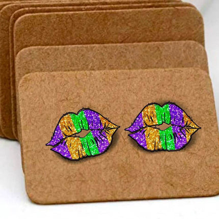 Mardi Gras KISS Lips Acrylic Laser Cut Earrings - Sip Sleeves