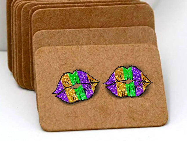 Mardi Gras KISS Lips Acrylic Laser Cut Earrings - Sip Sleeves