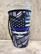 NEW** 20 OZ BLUE LINE HEART Insulated Cup Cover Sip Sleeve Fits 20-32 OZ Cups - Sip Sleeves
