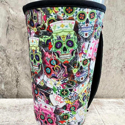 NEW** 20 OZ Sugar Skull Nurse Insulated Cup Cover Sip Sleeve Fits 20-32 OZ Cups - Sip Sleeves