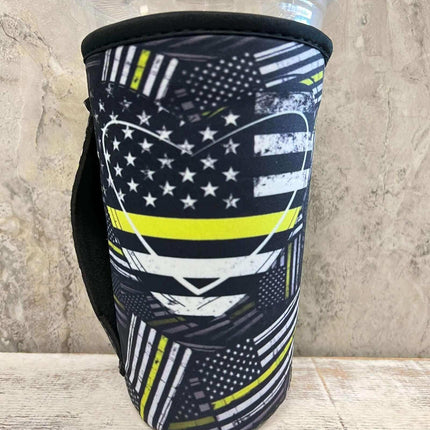 NEW** 20 OZ YELLOW LINE HEART Dispatcher Insulated Cup Cover Sip Sleeve Fits 20-32 OZ Cups - Sip Sleeves