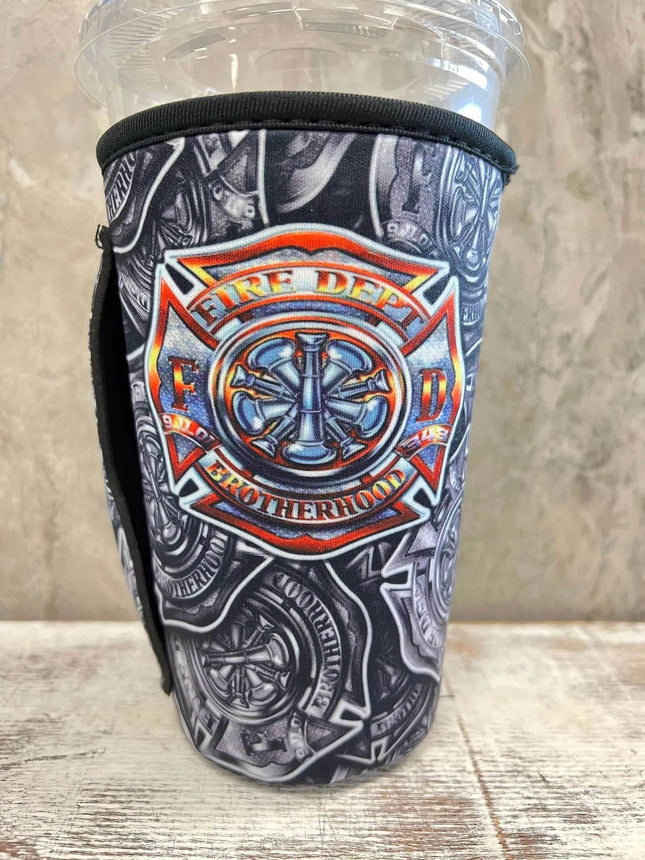 NEW** 30 OZ FIRE FIGHTER BADGE Insulated Cup Cover - Sip Sleeves