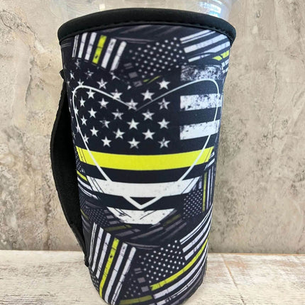 NEW** 30 OZ Yellow Line Heart Dispatcher Insulated Cup Cover - Sip Sleeves