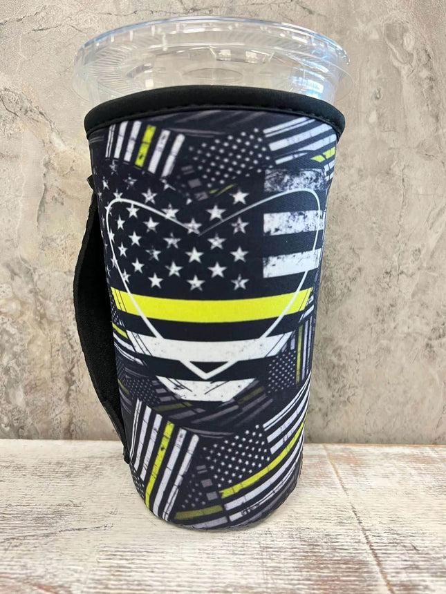 NEW** 30 OZ Yellow Line Heart Dispatcher Insulated Cup Cover - Sip Sleeves