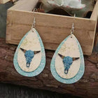 *NEW* Custom Vegan Leather Tear Drop Earrings ~ Blue Bullskull - Sip Sleeves