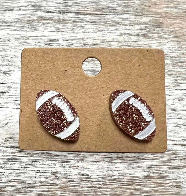 *NEW* Glitter Football Acrylic Laser Cut Earrings - Sip Sleeves