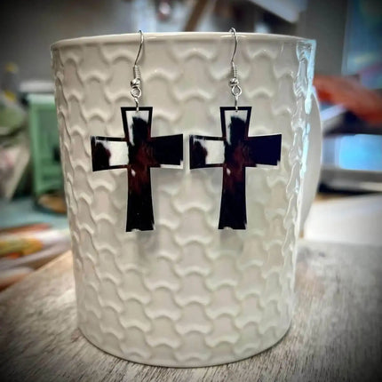 New & Custom * Acrylic Cross Drop Cowhide Earrings - Sip Sleeves