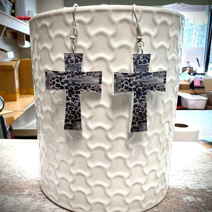 New & Custom * Acrylic Cross Drop Leopard Earrings - Sip Sleeves