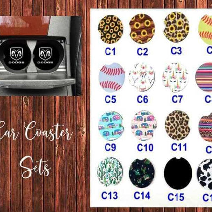 *New Delivery* Neoprene Car Coaster Set of 2 for Cup Holder Absorbent Washable and Fun - Sip Sleeves