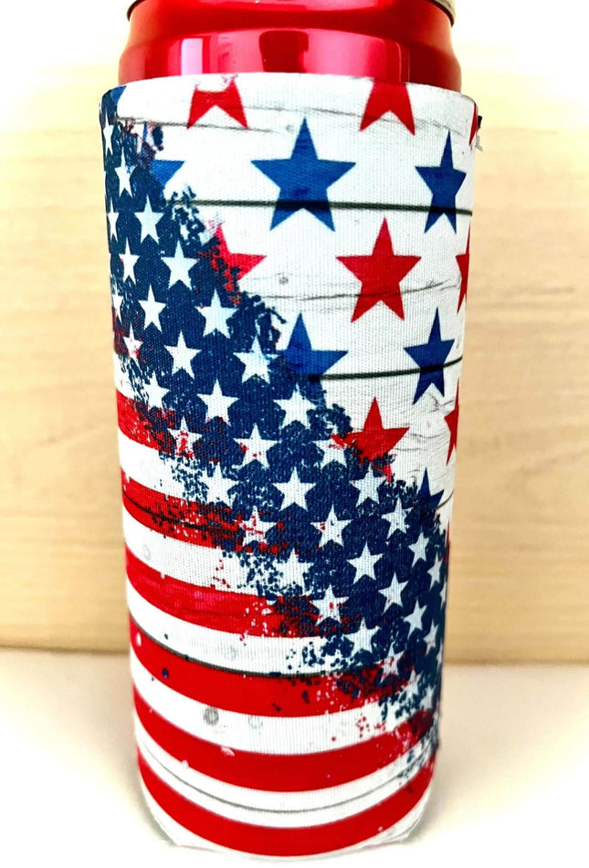 Old Glory USA Flag Print Slim Can Koozie - Sip Sleeves