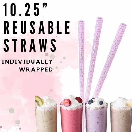 Pink Abstract 10.25" Long Printed Plastic Straws ~ IND WRAPPED