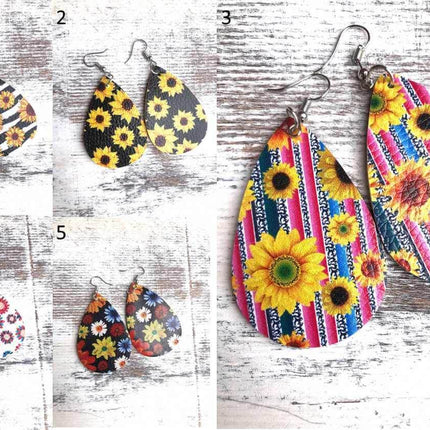 Printed Leather Tear Drop Earrings - Sip Sleeves