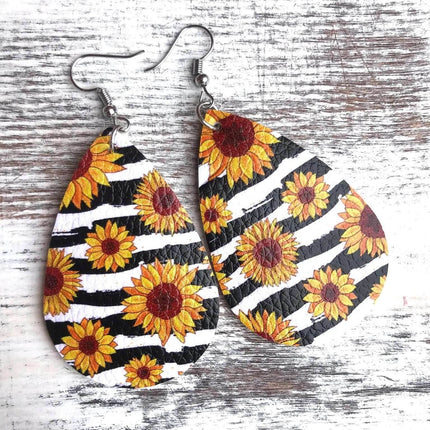 Printed Leather Tear Drop Earrings - Sip Sleeves