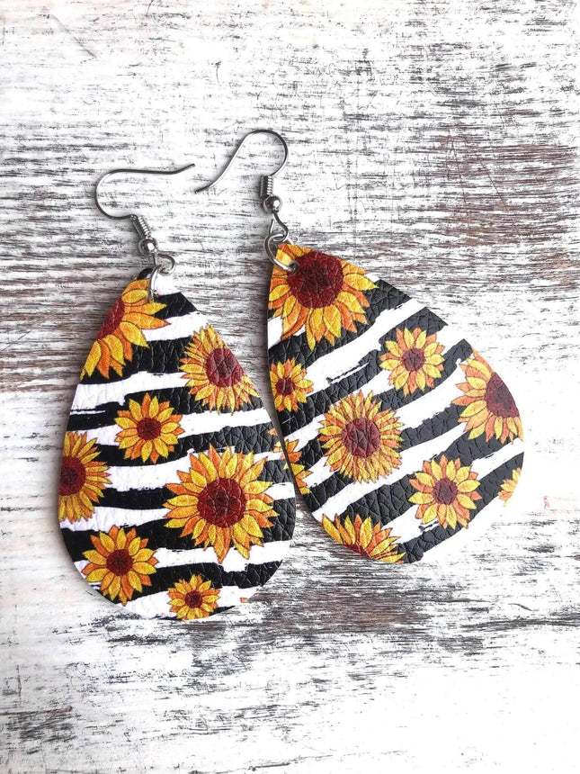 Printed Leather Tear Drop Earrings - Sip Sleeves