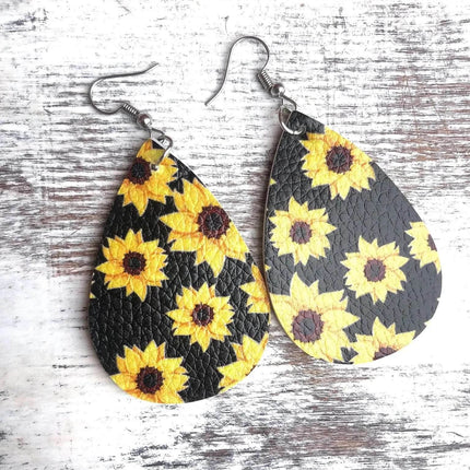 Printed Leather Tear Drop Earrings - Sip Sleeves