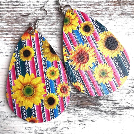 Printed Leather Tear Drop Earrings - Sip Sleeves