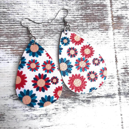 Printed Leather Tear Drop Earrings - Sip Sleeves