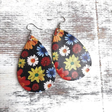 Printed Leather Tear Drop Earrings - Sip Sleeves
