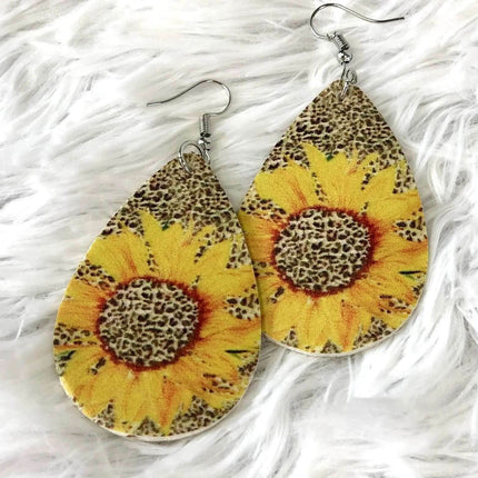 Printed Leather Tear Drop Earrings - Sip Sleeves