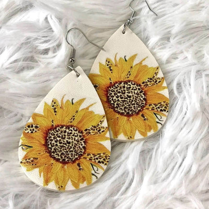 Printed Leather Tear Drop Earrings - Sip Sleeves