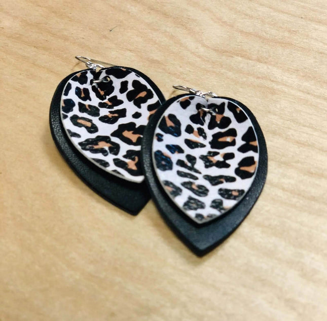 RTS 💕 Triple Layer Leopard Tear Drop Earrings - Sip Sleeves