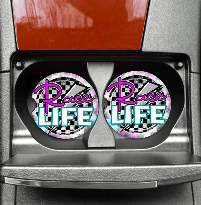 Race Life Neoprene Car Coaster Set for Cup Holder Absorbent Washable and Fun - Sip Sleeves
