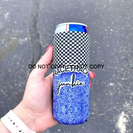 Racetrack Junkie Print Slim Can Koozie - Sip Sleeves