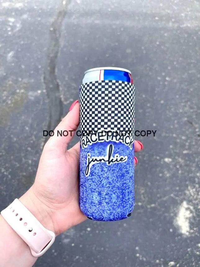 Racetrack Junkie Print Slim Can Koozie - Sip Sleeves