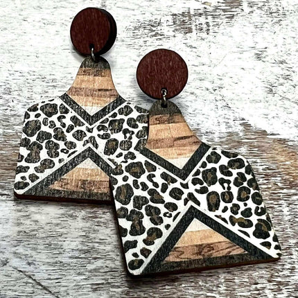Rich Wood Leopard Accent Earrings ~ these are A+ and *new* - Sip Sleeves
