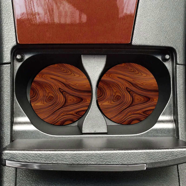 Rich Woodgrain Neoprene Car Coaster Set for Cup Holder Absorbent Washable and Fun - Sip Sleeves