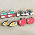 School / Teacher Super Cute Painted Wood Stud Earrings - Sip Sleeves